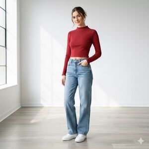 Zara red long sleeve fitted mock neck cotton crop top - Medium NWOT